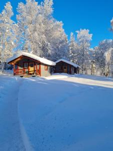 HedeSonfjällscampen的雪中小屋,积雪堆积