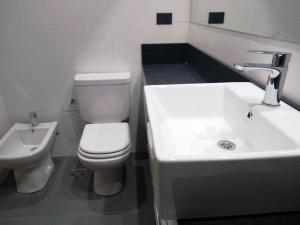 内乌肯Loi Flats Edificio Tucuman的浴室配有白色卫生间和盥洗盆。