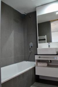 内乌肯Loi Flats Edificio Tucuman的带浴缸、水槽和镜子的浴室