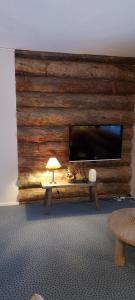 索特Polaris Homes Huippu的配有一台平面电视的大木墙