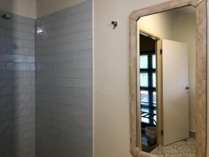 宁宾格雷古姆旅馆的一间带镜子和淋浴的浴室