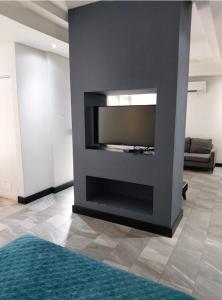 奎波斯城Pura vida apartments的客厅设有壁挂式平面电视。