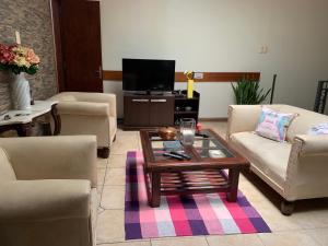 萨尔托Los Naranjeles Centro House的带沙发和咖啡桌的客厅