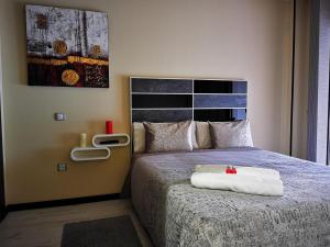 阿雷纳斯德圣佩德罗APARTAMENTO ALES的一间卧室配有一张带白色毛巾的床