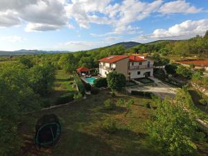 特里尔Villa Bisko with heated pool & jacuzzi的享有房子和游泳池的空中景致