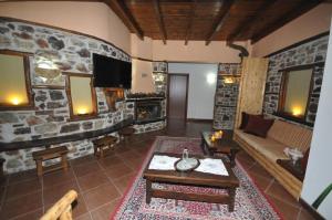 卡尔派尼西翁帕西特旅馆的带沙发和石墙的客厅