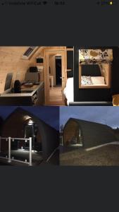 基斯Owls Retreat Glamping Pod with Hot tub的一个房间和卧室的两张照片拼贴