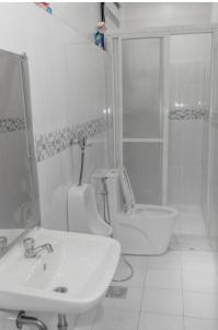 哥打巴托Casa Martina的一间带水槽、卫生间和淋浴的浴室