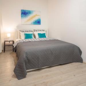 苏坎APARTMENT SAPICA的一间卧室配有一张带蓝色枕头的大床