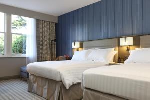特灵盆德雷庄园酒店的酒店客房设有两张床和窗户。