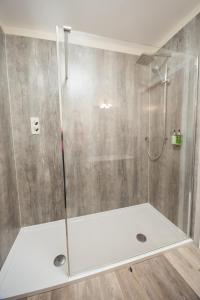 维斯贝希Crown Lodge Hotel的浴室里设有玻璃门淋浴