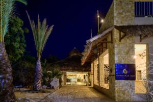 图利亚拉阿尔贝齐德拉塔布勒酒店的一座晚上有棕榈树的建筑