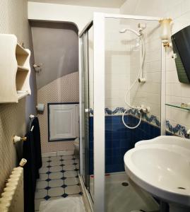 普莱利LA CHASSE ROYALE的带淋浴和盥洗盆的浴室