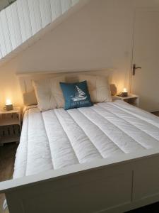 欧赖Esprit Mer classé - Wifi - Centre的一张带两个蓝色枕头的大白色床