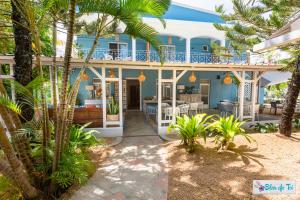 佩雷贝勒布鲁德托伊精品旅馆的一座棕榈树的蓝色房子