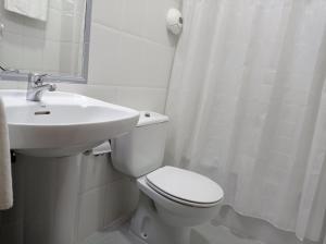 坎加斯-德奥尼斯罗斯罗布雷斯酒店的白色的浴室设有卫生间和水槽。