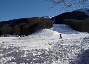 廖卢纳托Hotel Le Polle的一个人在雪覆盖的斜坡上滑雪