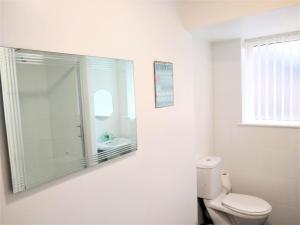 圣海伦斯Modern comfy 2-Bedroom flat in St Helens的白色的浴室设有卫生间和镜子