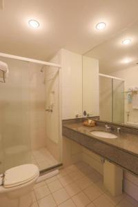 圣保罗Flat Nobile Congonhas em frente ao aeroporto - H614的浴室配有卫生间、淋浴和盥洗盆。