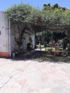 戈亚Departamento Satí的花园设有凉亭、桌子和长凳