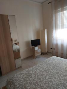 卡塔尼亚COCO Apartments的一间带镜子、一张床和电视的卧室