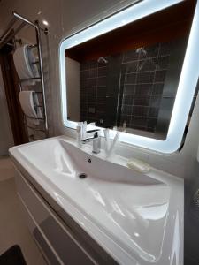普乔雷Отель Сова的浴室设有白色水槽和镜子