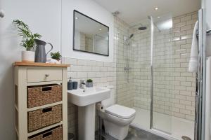 达宁顿堡Delven House, Apartment 3的浴室配有卫生间、盥洗盆和淋浴。