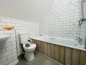 弗罗姆Silverwood Coach House的一间带卫生间和浴缸的浴室