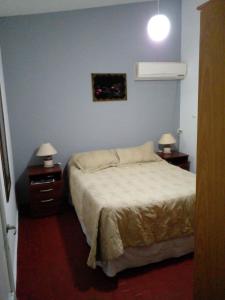 马拉圭Confort y tranquilidad al 100%的一间卧室配有一张床和两个带灯的床头柜