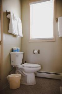 蒙特罗斯Old School Lodge的一间带白色卫生间的浴室和窗户。