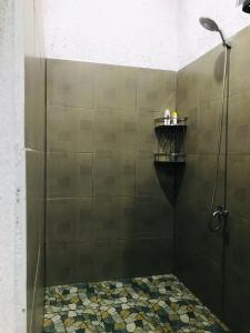 庞岸达兰Saung Rancage Batukaras的浴室里设有玻璃门淋浴