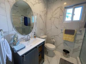 自由港市Nicoles Nest Brand New Exquisite Studio Hideaway的一间带水槽、镜子和卫生间的浴室