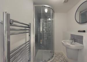 达宁顿堡Donington Cottage Apt 6的带淋浴、卫生间和盥洗盆的浴室