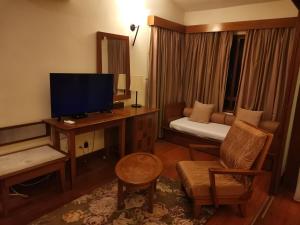 巴东马士力Langkawi Lagoon Hotel Resort的一间带电视和沙发的客厅