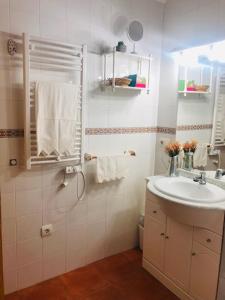 El CampoCasa Rural La abuela的白色的浴室设有水槽和淋浴。