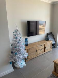 伊丽莎白港Flat 14 Block 6 Bellamare的客厅里设有白色的圣诞树,配有电视