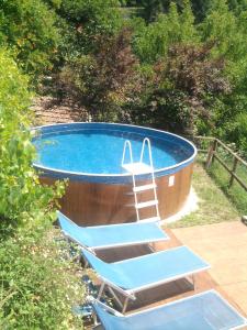 巴尼－迪卢卡罗泽莉娜别墅住宿加早餐旅馆的一个带两把躺椅的游泳池,其中有梯子