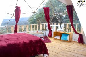 瓜斯卡Skyline Glamping Guasca的卧室配有带1张床的大型玻璃帐篷