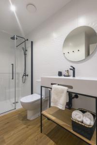 利亚内斯Apartamentos Centro Llanes的一间带卫生间、水槽和镜子的浴室