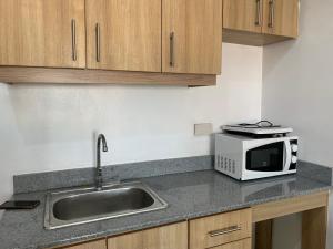 宿务Luxanos Condo Place- San Marino的厨房配有水槽和微波炉