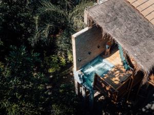 圣米格尔-杜斯米拉格里斯SITIO VILLA DA MATA的享有带游泳池的别墅的顶部景致
