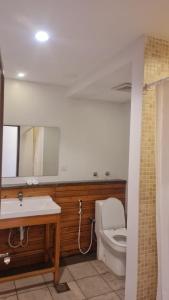 阿尔莎法Beit Alward的一间带卫生间、水槽和镜子的浴室