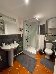 蒙彼利埃VAM STUDIO MONTPELLIER的带淋浴、盥洗盆和卫生间的浴室