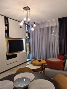 萨拉热窝Stay and Spa Sarajevo Penthouse的带沙发和电视的客厅