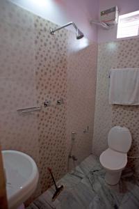 瓦拉纳西甘帕蒂酒店的一间带卫生间和水槽的浴室