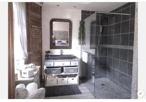 圣热尔韦莱班Casa Mia的浴室配有盥洗盆和带镜子的淋浴