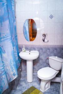 第聂伯罗Pobeda Apartment的一间带水槽、卫生间和镜子的浴室