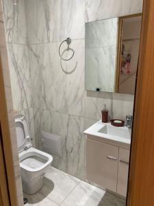 卡萨布兰卡Magnifique appart F3, rénové, très bien desservie的一间带卫生间、水槽和镜子的浴室