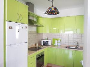 法马拉Apartamento El Coral的厨房配有绿色橱柜和白色冰箱