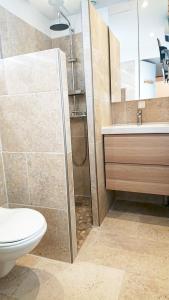 格雷乌莱班clos coutin的带淋浴、卫生间和盥洗盆的浴室